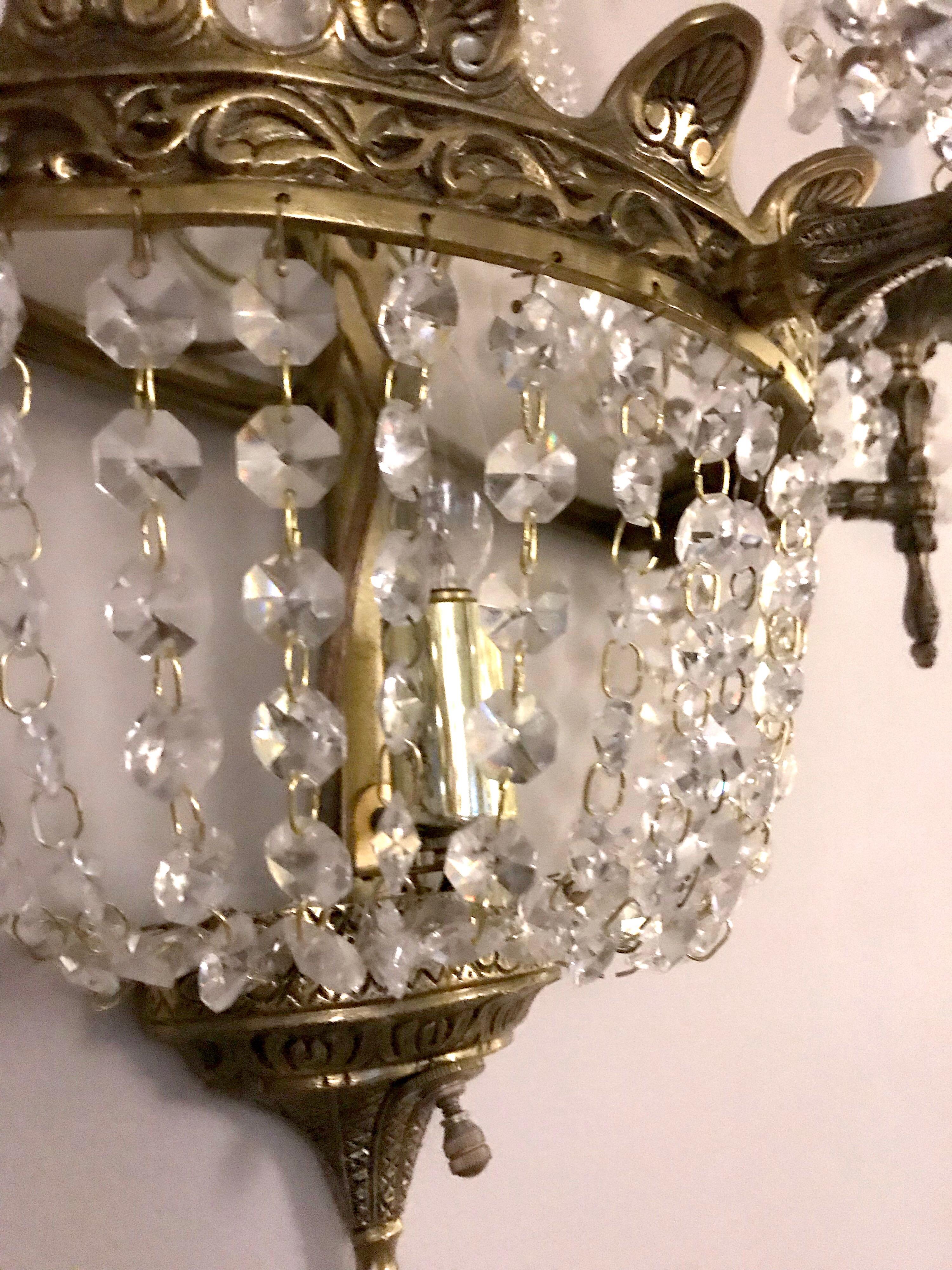 20th Century Set of Four French Style Crystal Sconces For Sale