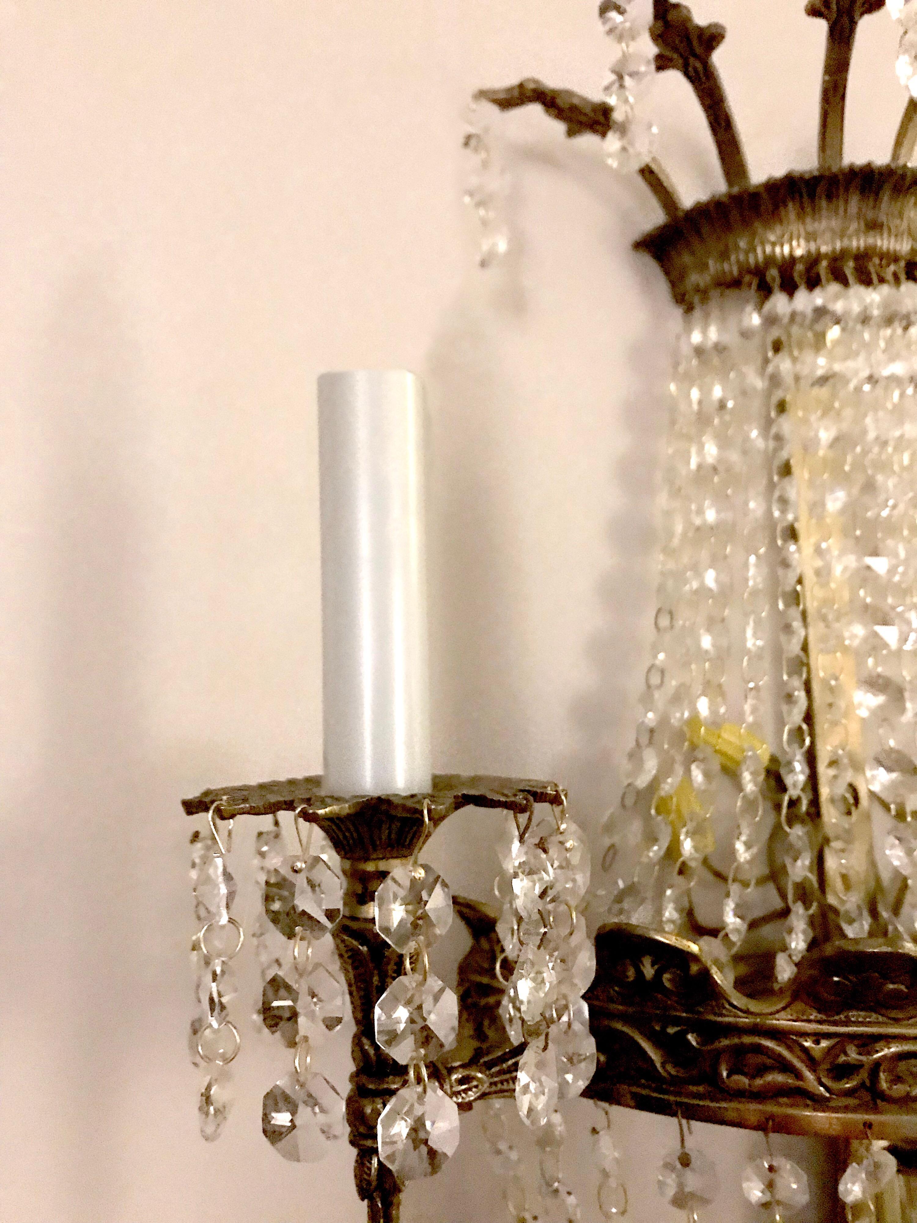 Set of Four French Style Crystal Sconces For Sale 1