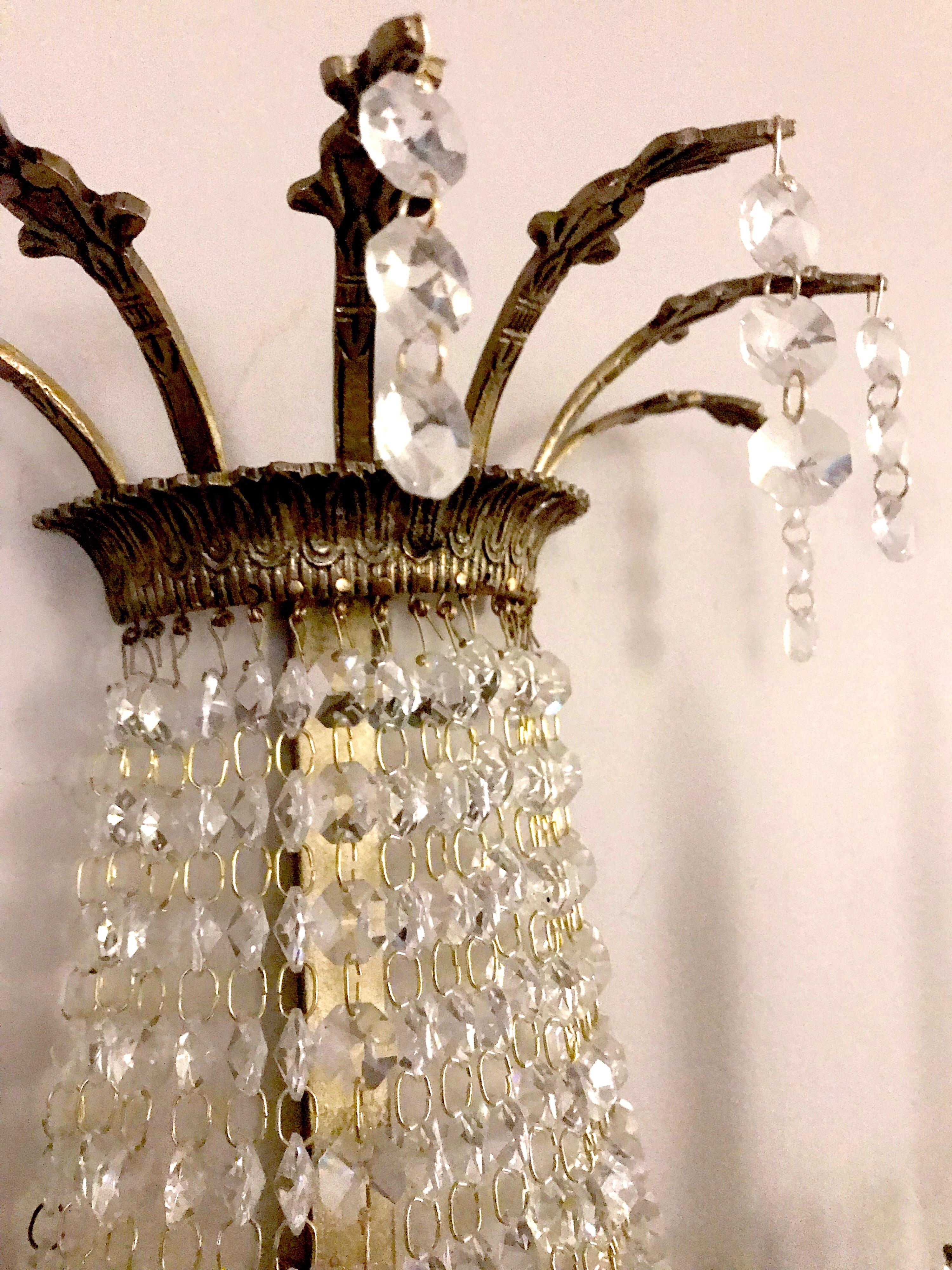 Set of Four French Style Crystal Sconces For Sale 3