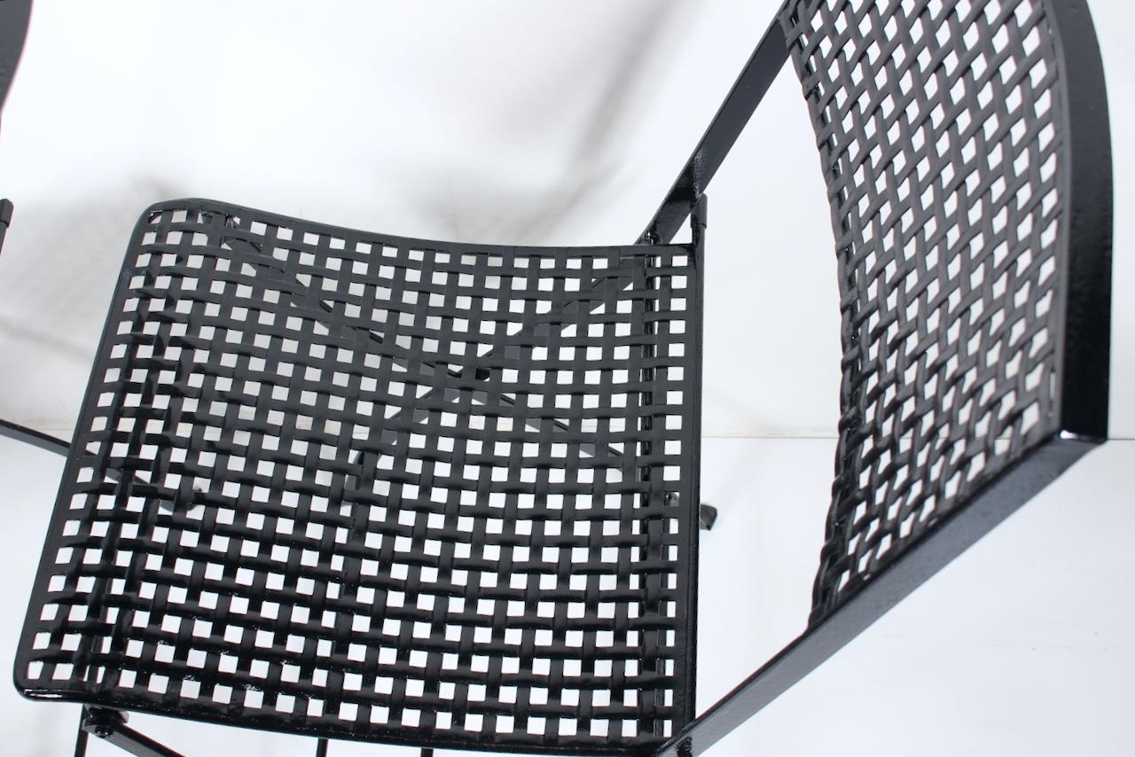 Set of 4 French Style Woven Black Enameled Iron  Folding Bistro Chairs, C. 1930  For Sale 5