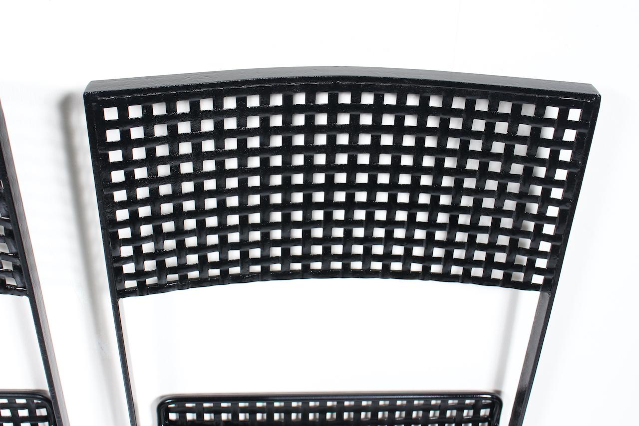 Set of 4 French Style Woven Black Enameled Iron  Folding Bistro Chairs, C. 1930  For Sale 7
