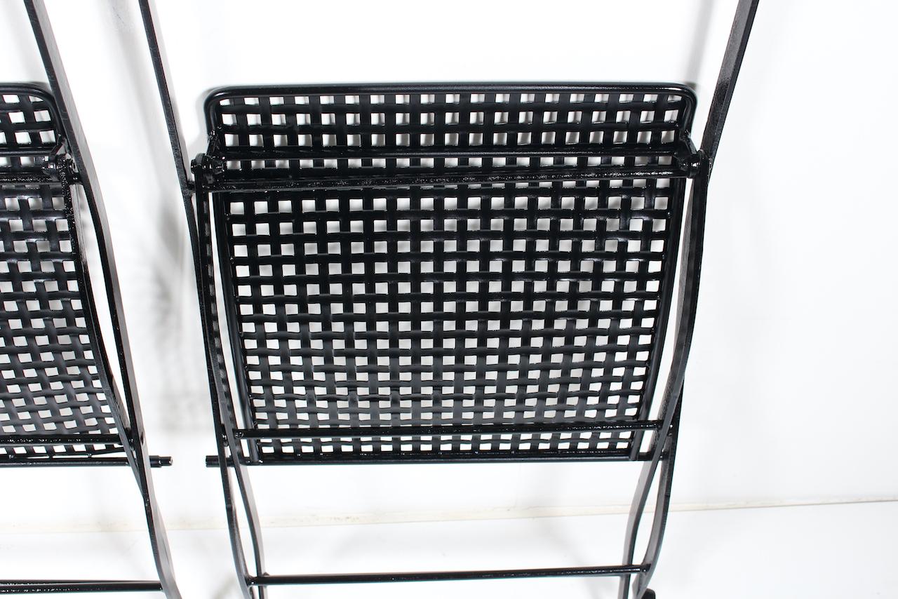 Set of 4 French Style Woven Black Enameled Iron  Folding Bistro Chairs, C. 1930  For Sale 8