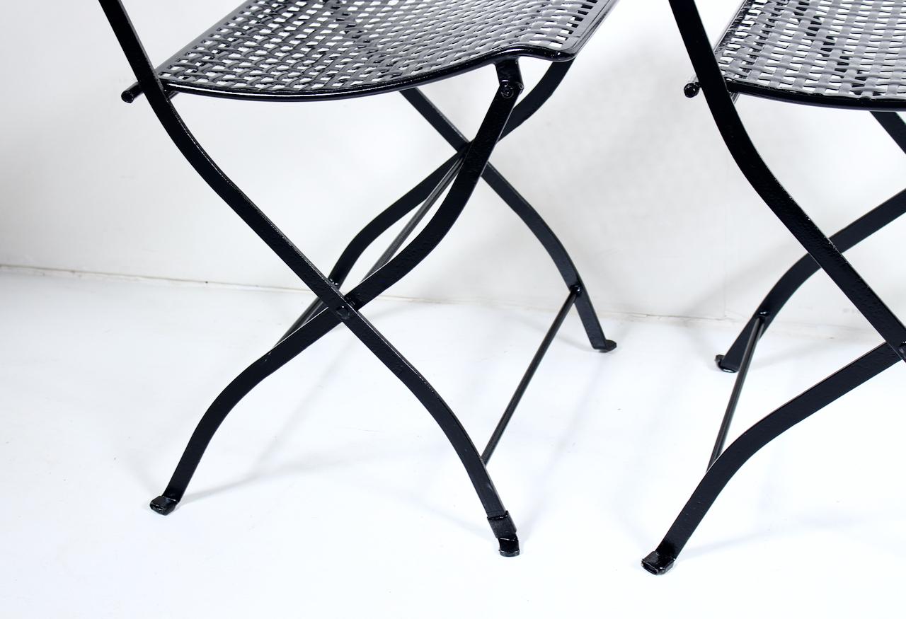 Set of 4 French Style Woven Black Enameled Iron  Folding Bistro Chairs, C. 1930  For Sale 9