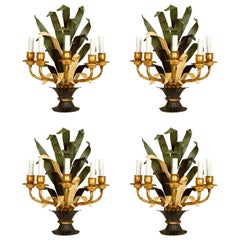 Set of Four French Tole Foliate Sconces