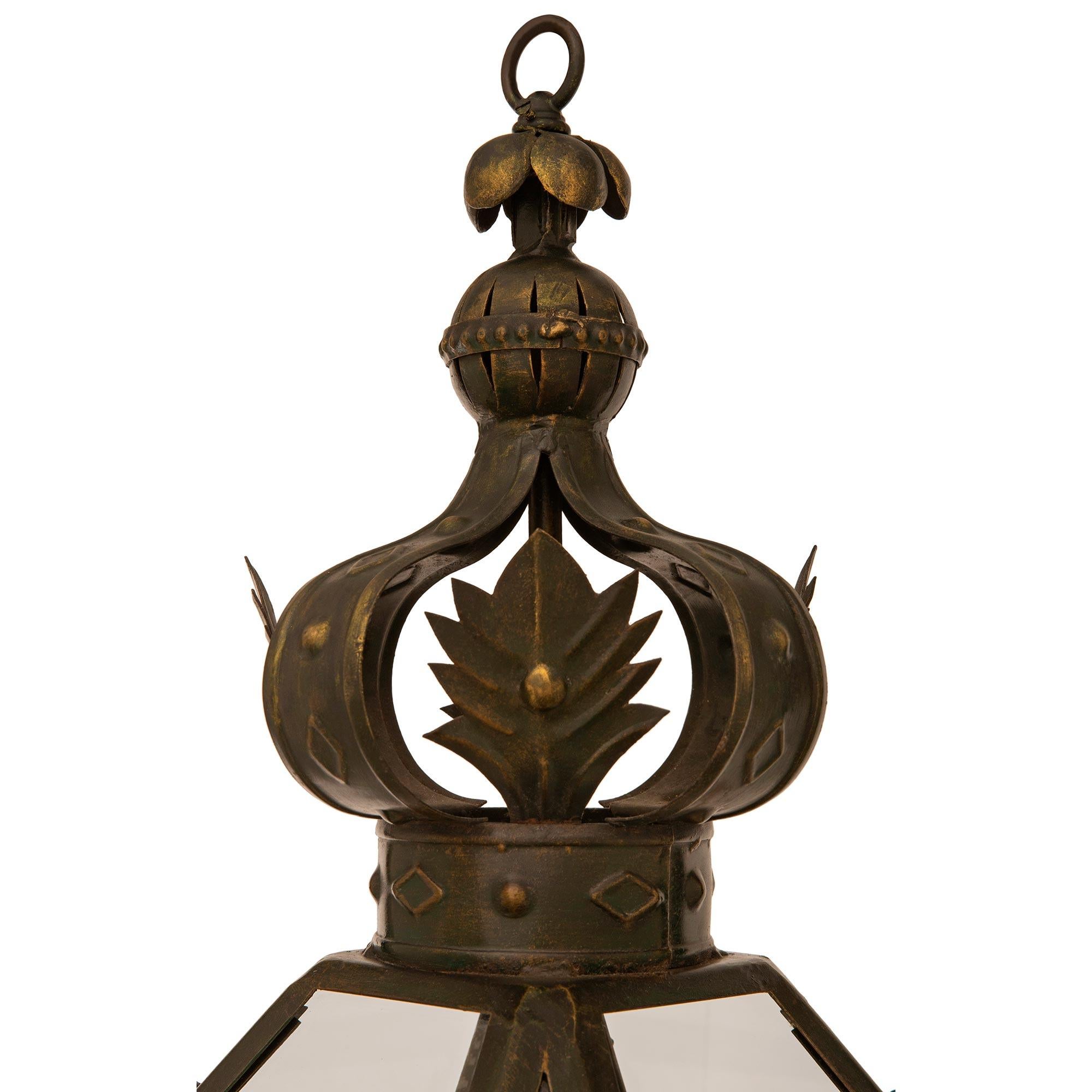 20th Century Set Of Four French Turn Of The Century Louis XVI St. Wrought Iron Lanterns For Sale