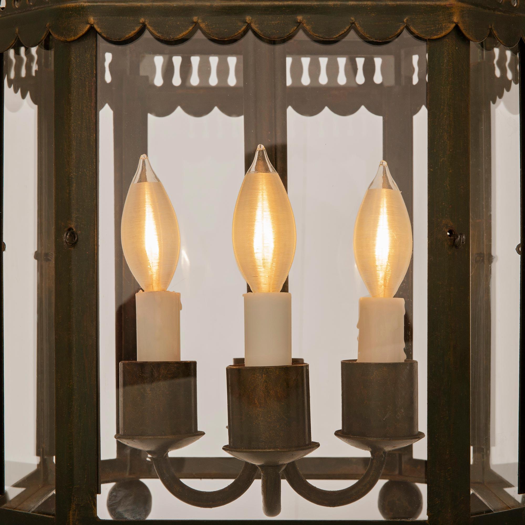Set Of Four French Turn Of The Century Louis XVI St. Wrought Iron Lanterns For Sale 2