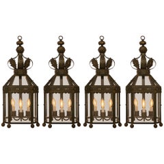 Set Of Four French Turn Of The Century Louis XVI St. Wrought Iron Lanterns