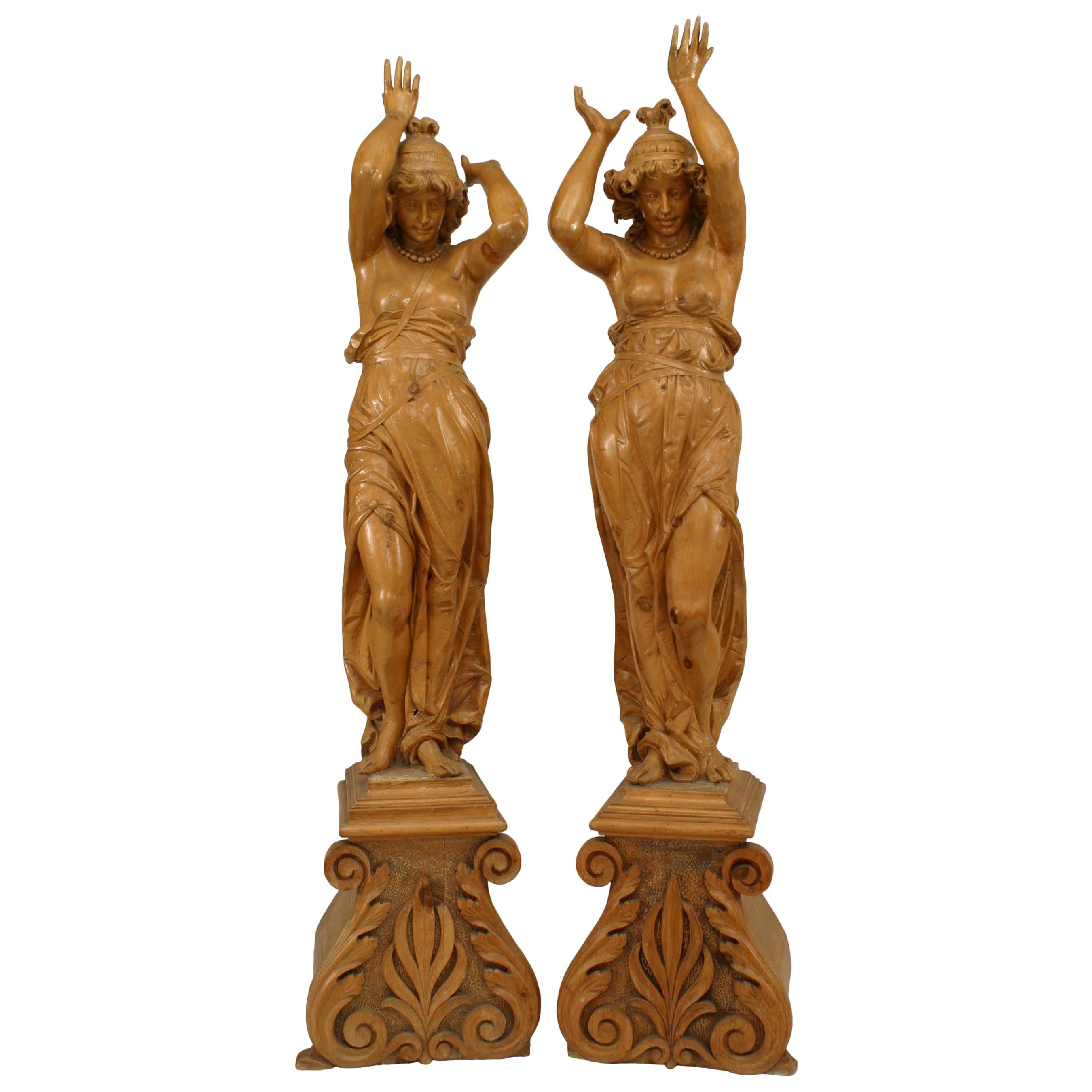 Set of 4 Victorian Pine Draped Female Figures