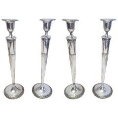 Set of Four French Vintage Extra Tall Silver Candlestick Holders