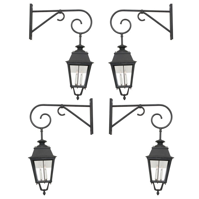 Set of Four French Vintage Large Metal Lanterns at 1stDibs vintage