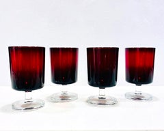 Set of Four French Vintage Stemware Glasses in Ruby Red, c. 1960s