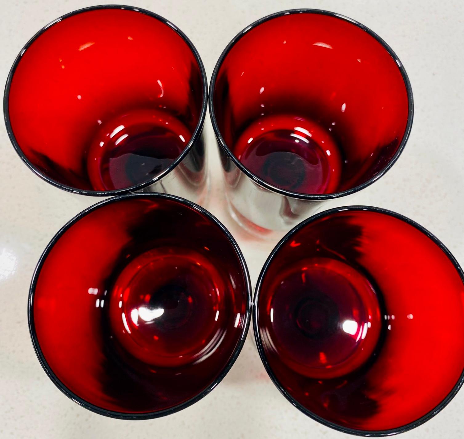 Mid-20th Century Set of Four French Vintage Stemware Glasses in Ruby Red, c. 1960s