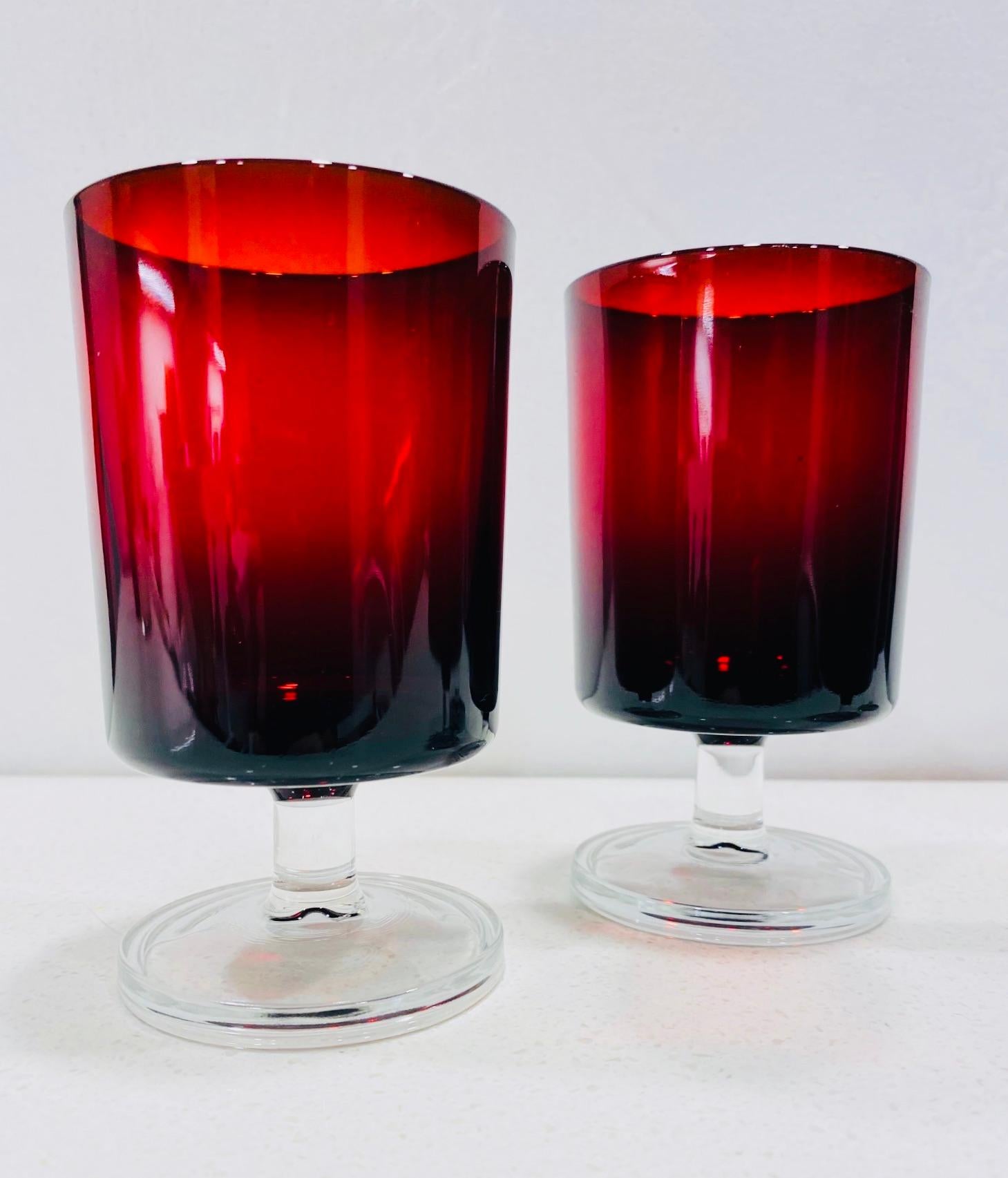 Crystal Set of Four French Vintage Stemware Glasses in Ruby Red, c. 1960s