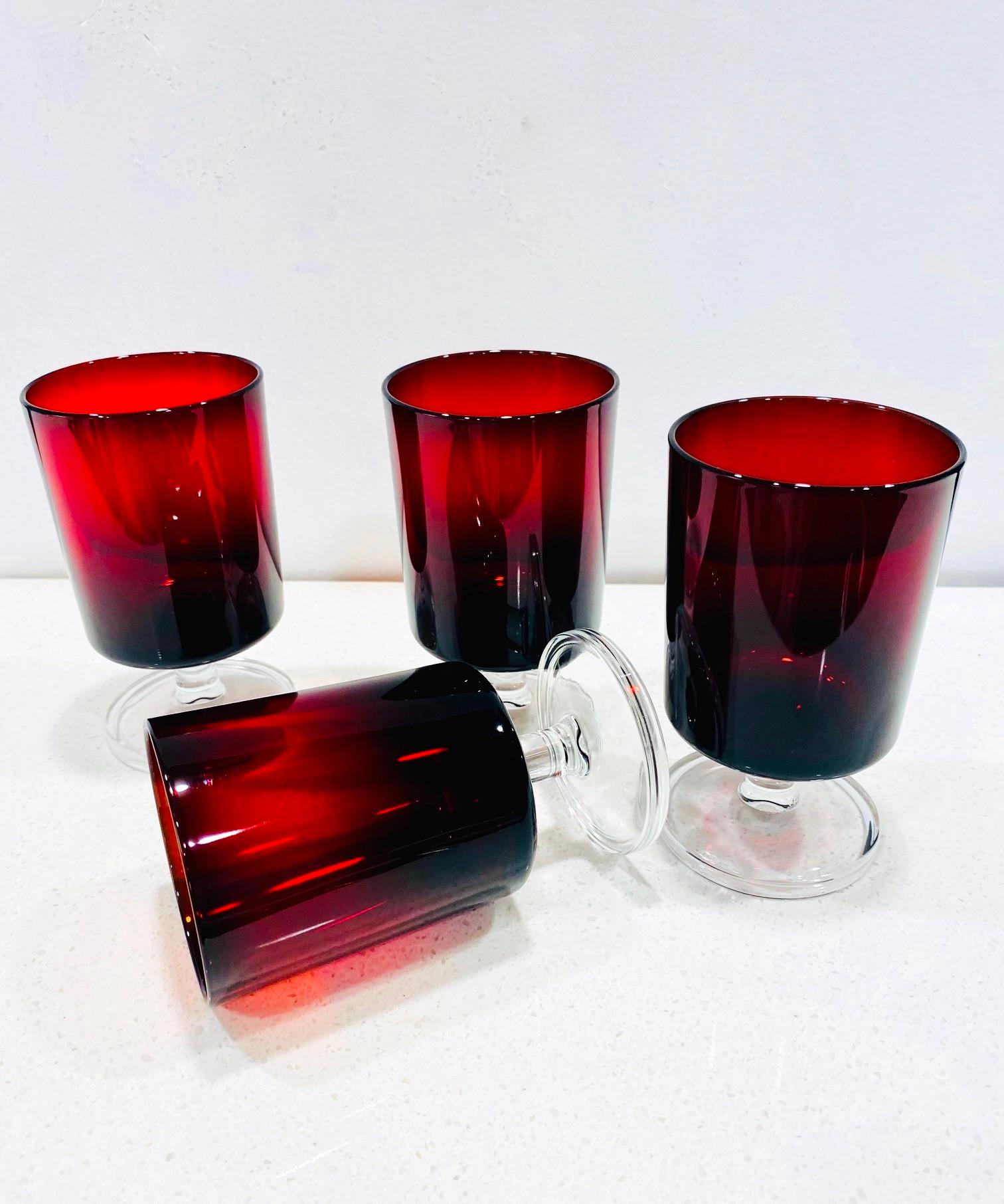 Set of Four French Vintage Stemware Glasses in Ruby Red, c. 1960s 1