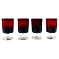 Set of Four French Vintage Stemware Glasses in Ruby Red, c. 1960s