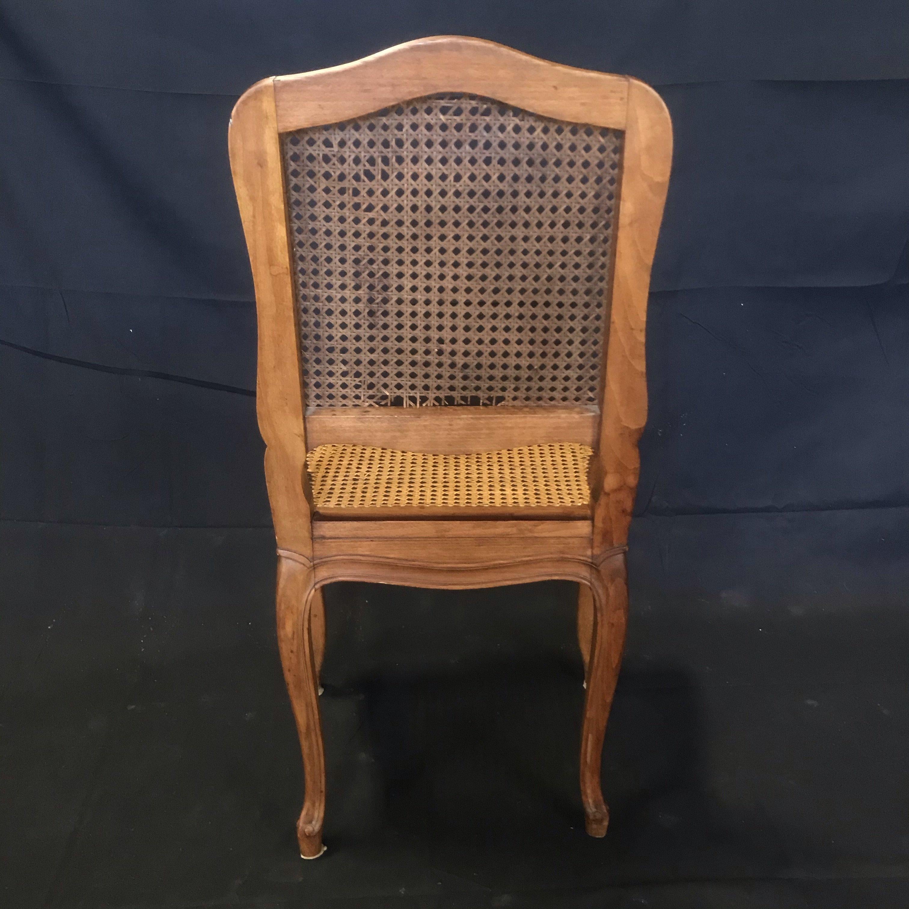 Set of Four French Walnut Carved Cane Dining Chairs For Sale 4