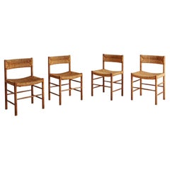 Set of Four French Wood and Rush Dining Chairs in the Style of Robert Sentou
