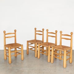 Chaises françaises en bois et tissé de Charles Dudouyt, ensemble de 4 pièces