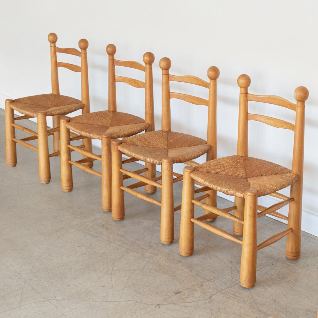 French Wood and Woven Chairs by Charles Dudouyt, Set of 4 In Good Condition In Los Angeles, CA