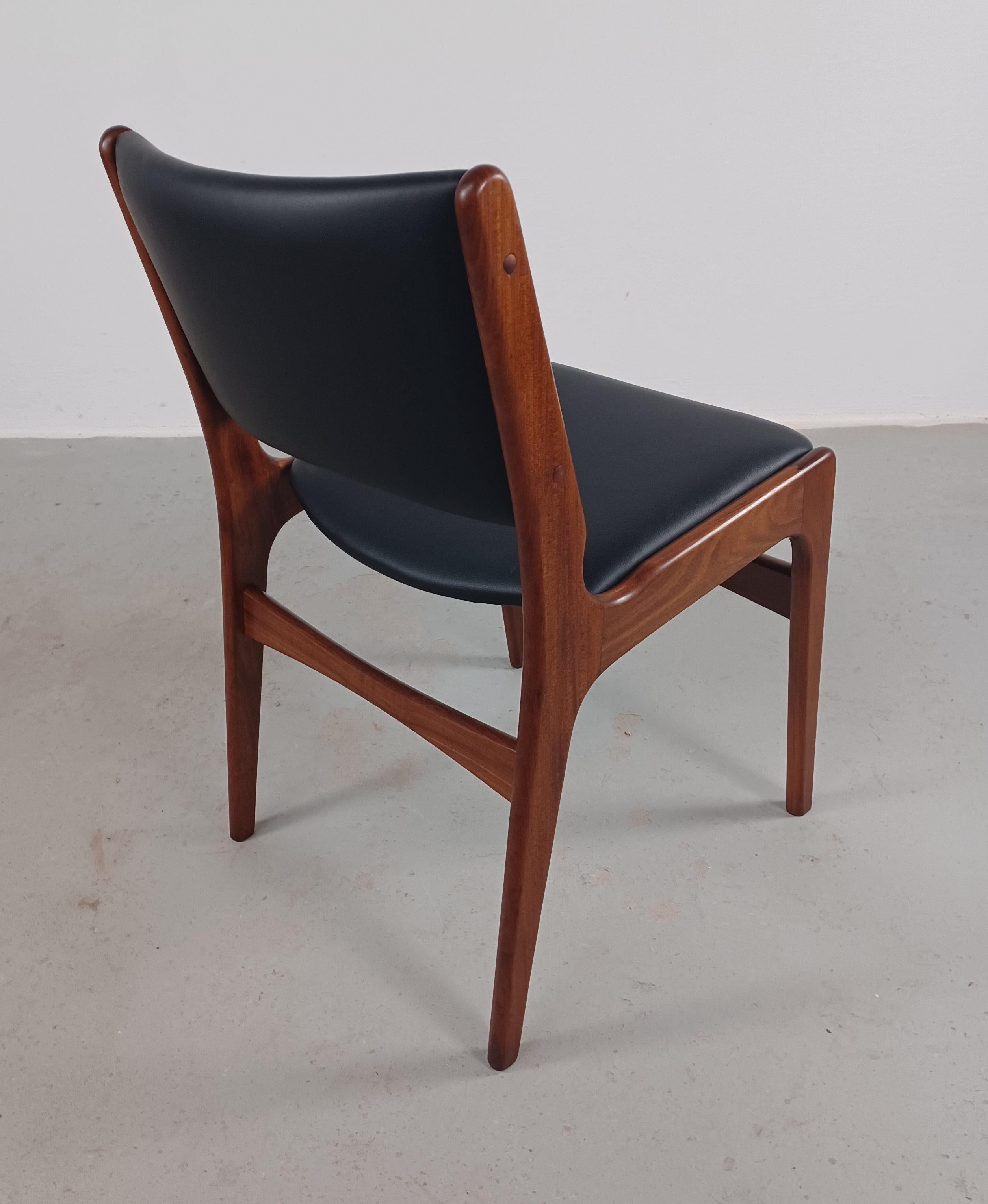 Four Restored Danish Erik Buch Teak Dining Chairs Including Custom Reupholstery For Sale 2