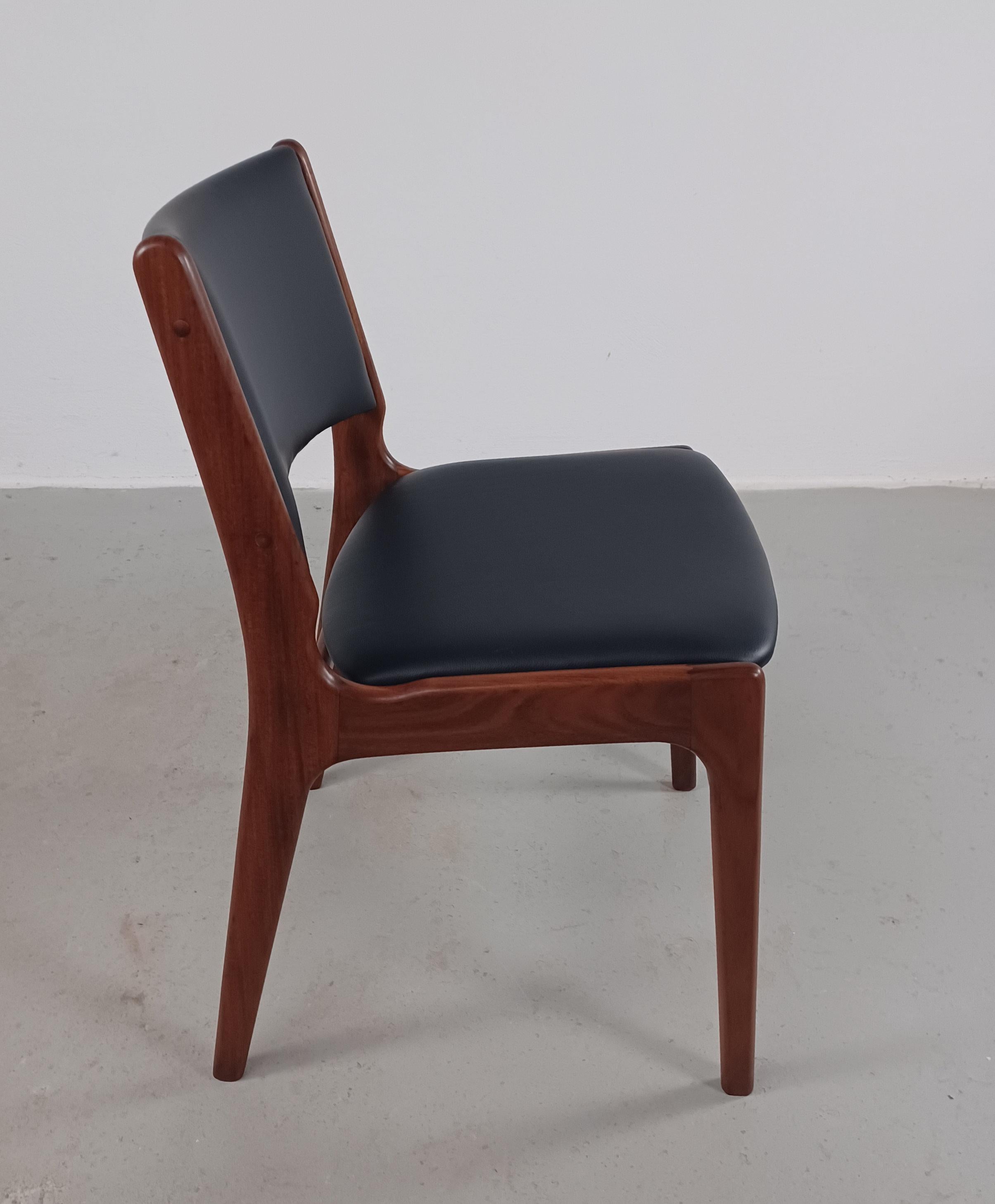 Four Restored Danish Erik Buch Teak Dining Chairs Including Custom Reupholstery For Sale 3