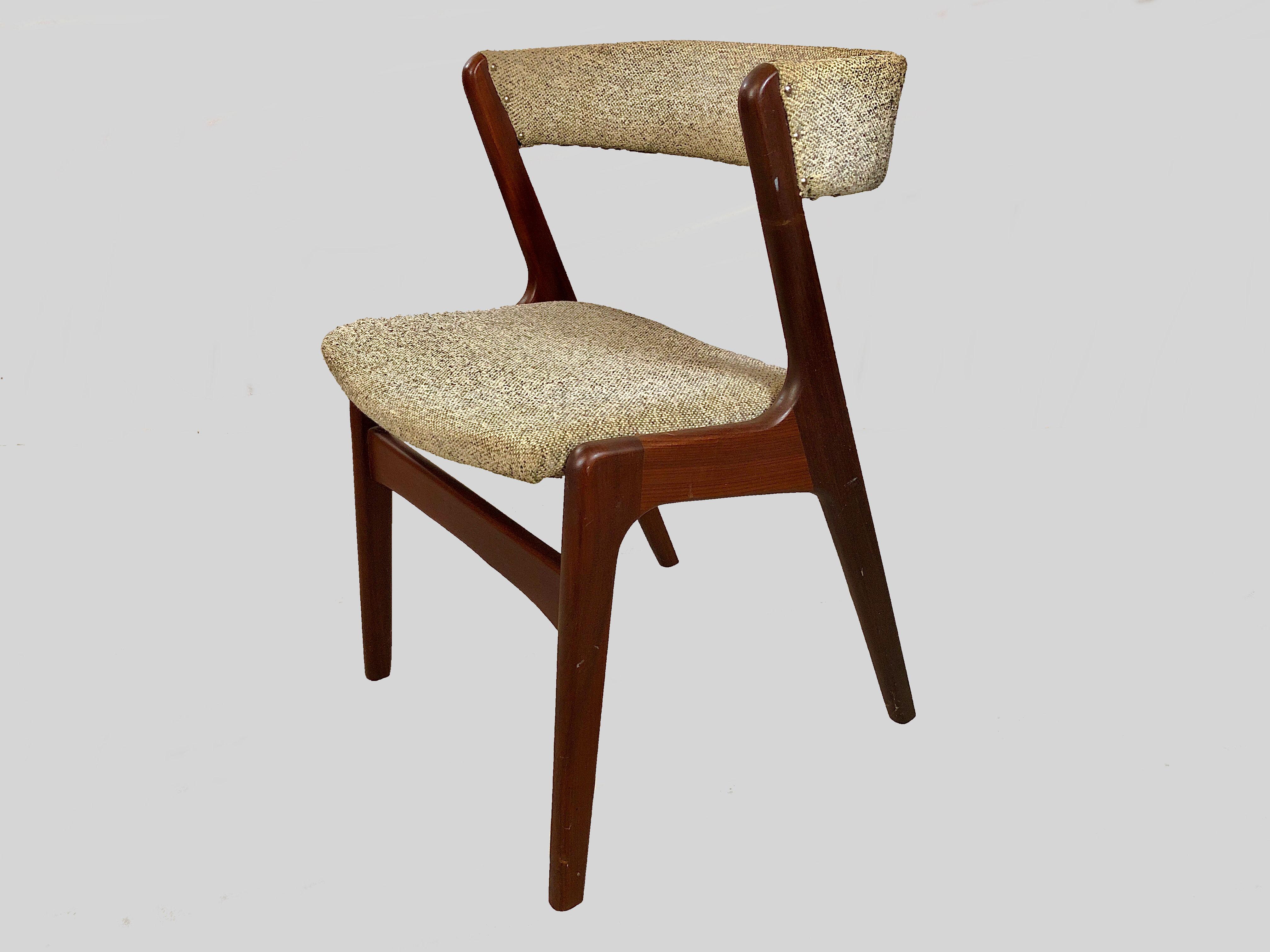 Danish Four Restored Kai Kristiansen Teak Dining Chairs Custom Reupholstery Included For Sale