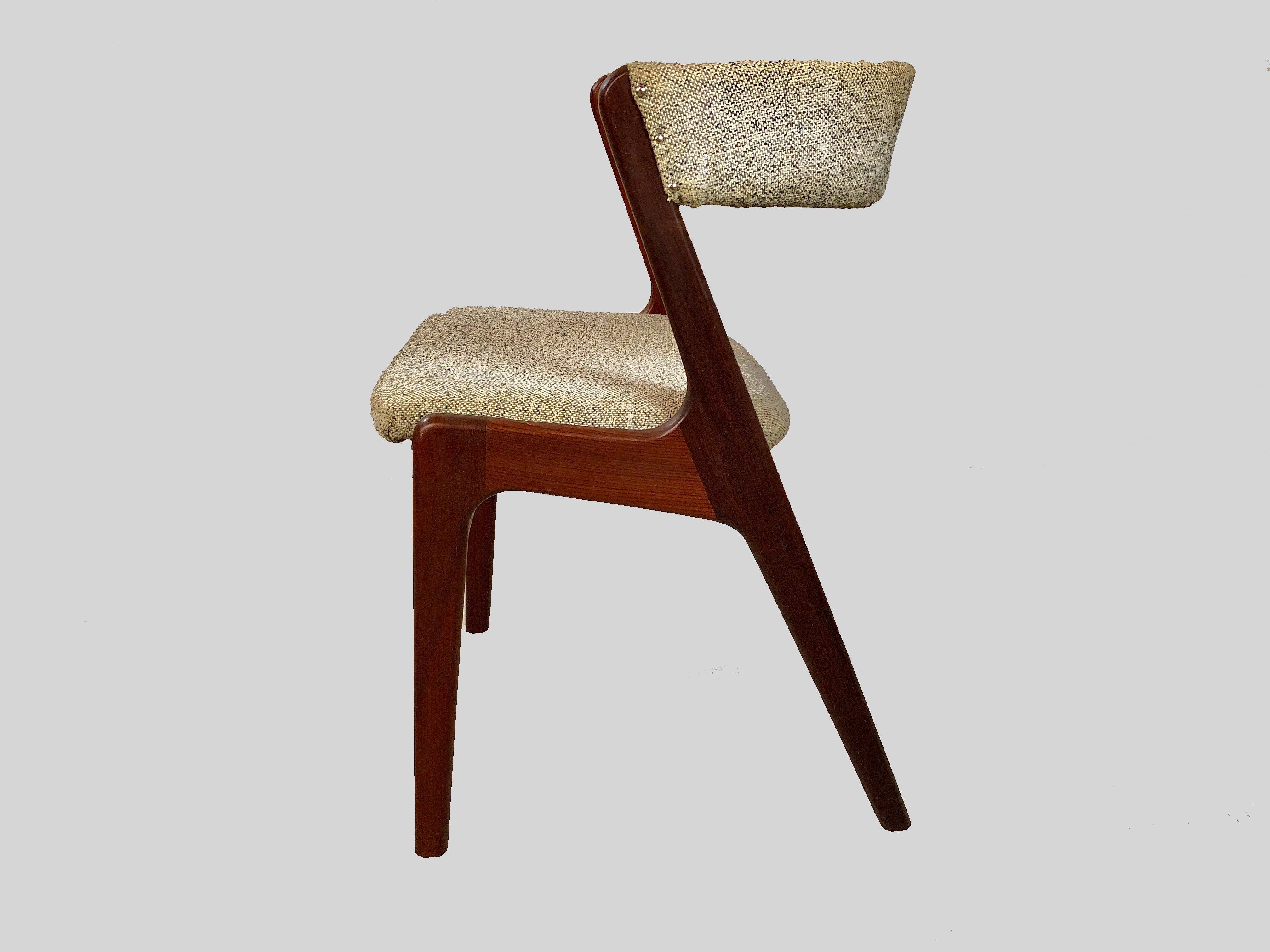 Four Restored Kai Kristiansen Teak Dining Chairs Custom Reupholstery Included In Good Condition For Sale In Knebel, DK