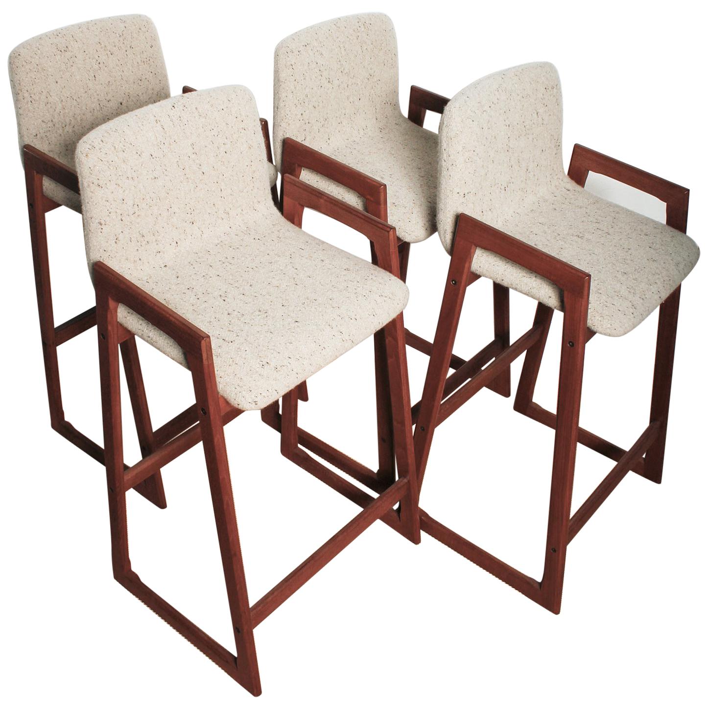 Set of Four Fully Restored Teak Bar Stools, Danish, 1960s