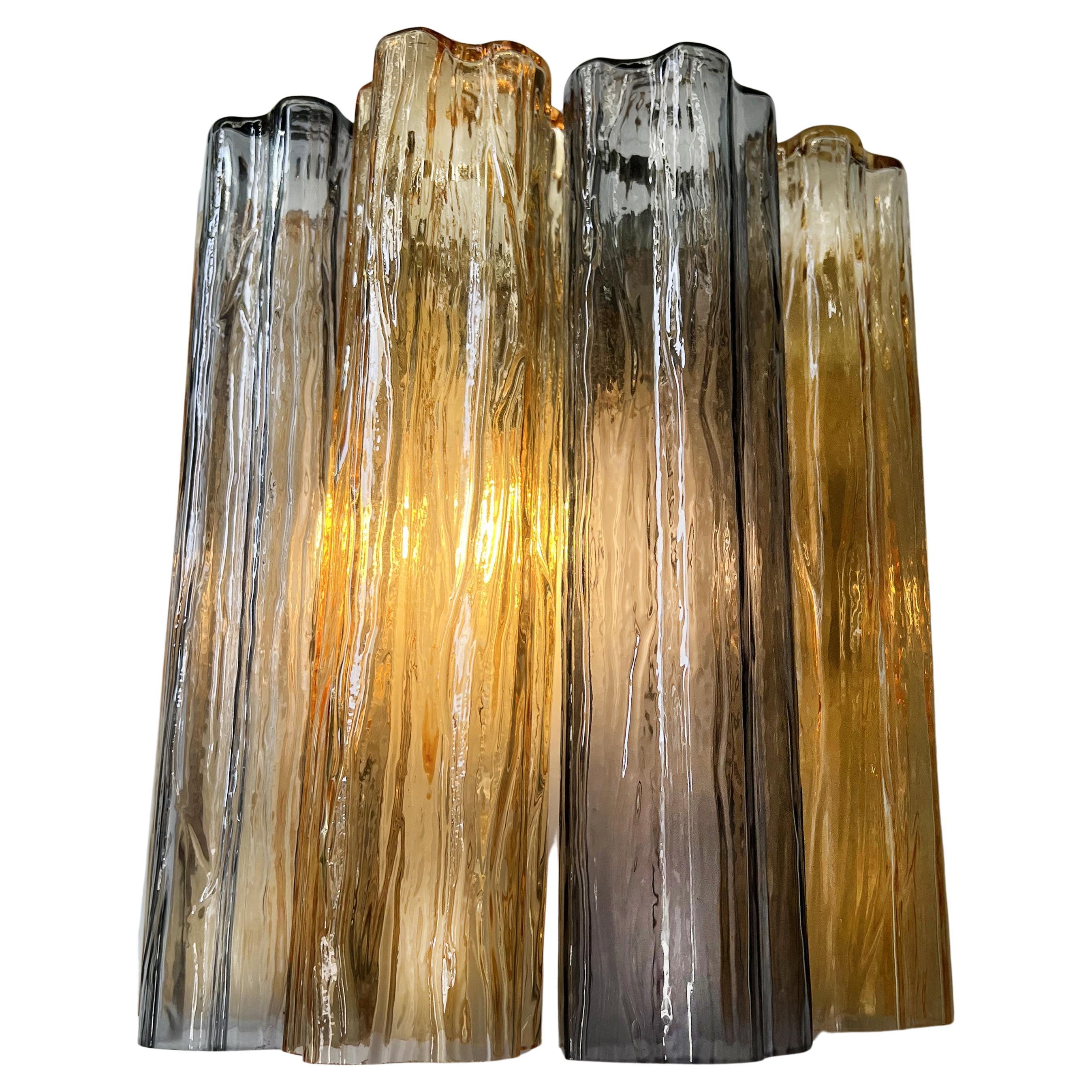 Italian Set of Four Fumé and Amber Color Tronchi Sconces Murano