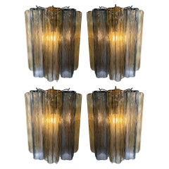 Set of Four Fumé and Amber Color Tronchi Sconces Murano
