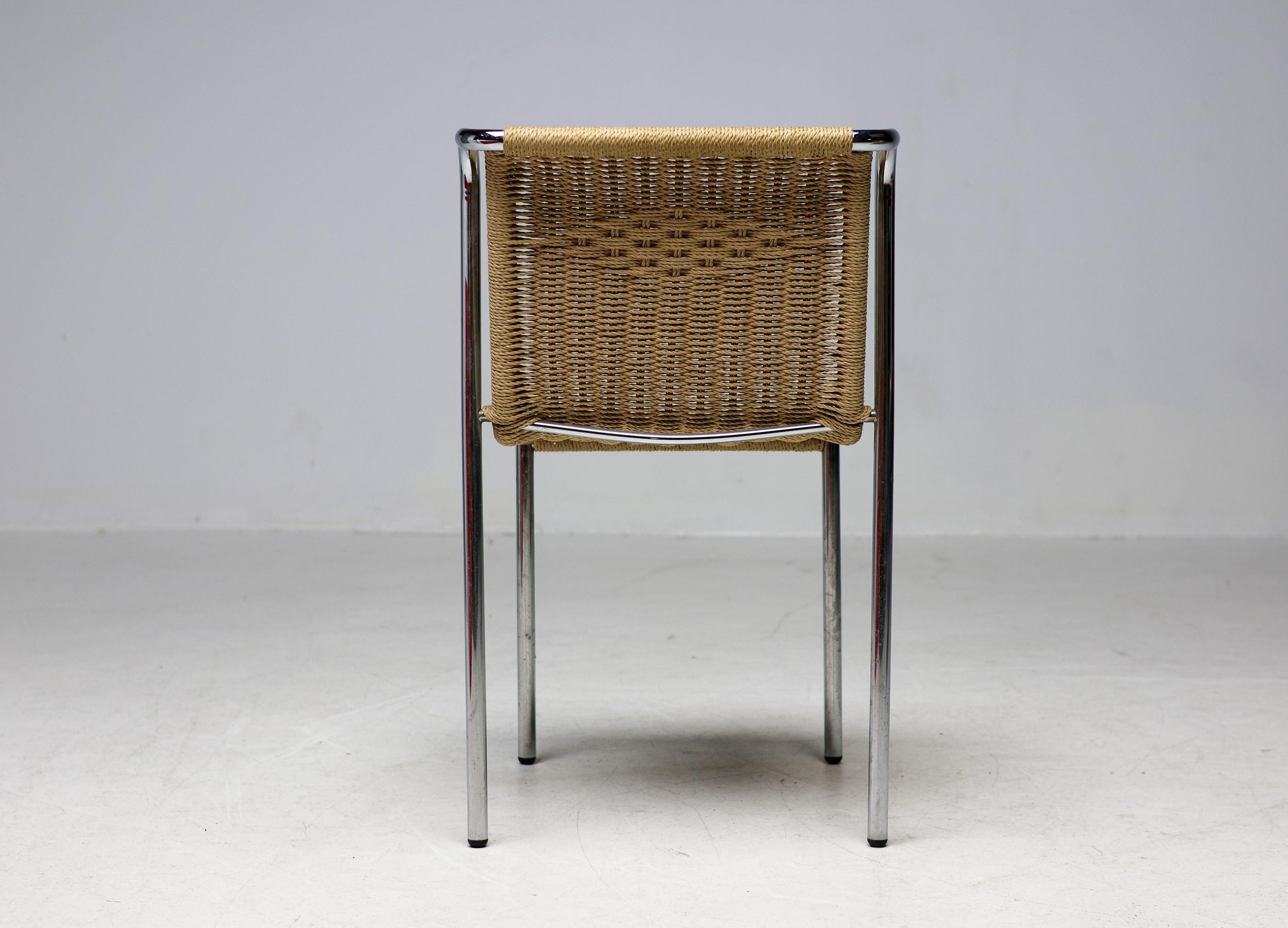 Gabriele Mucchi S5 Italian Modernity Dining Chairs Chrome Tubular frames Rope seats en vente 3