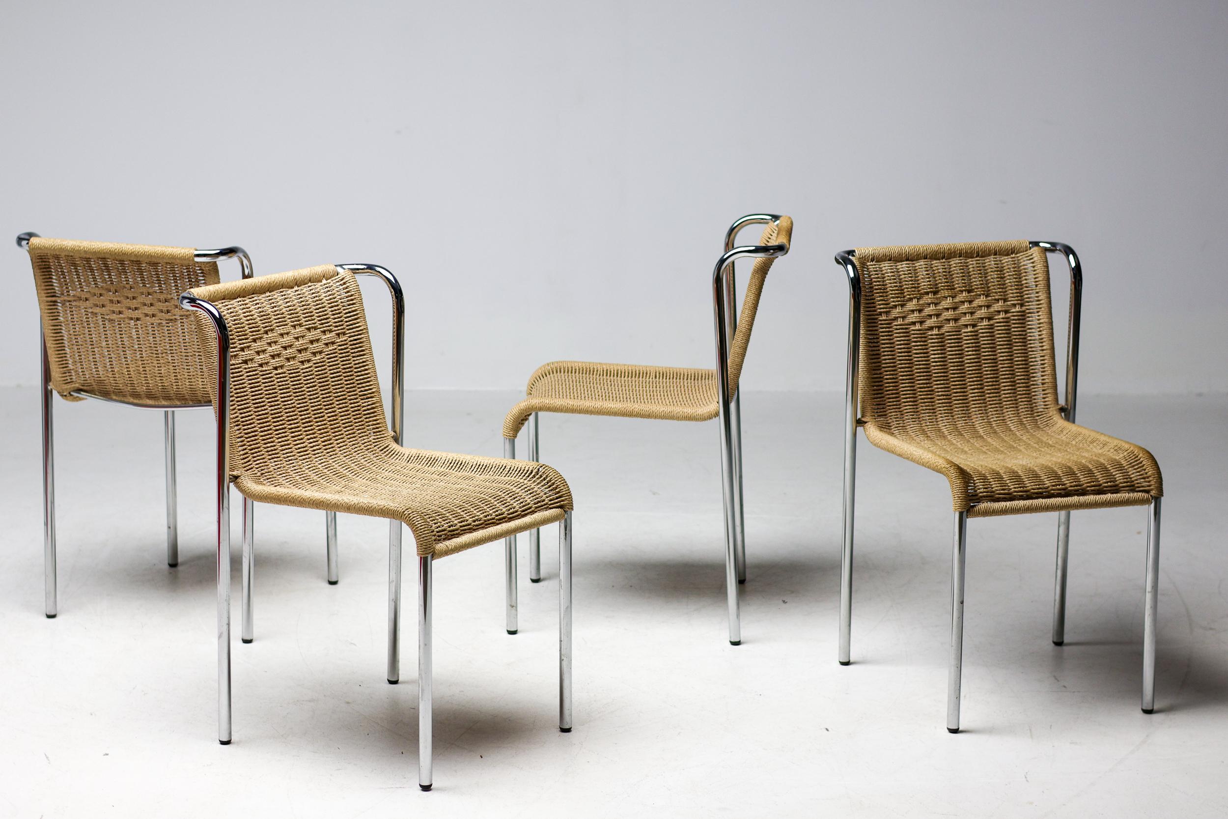 Gabriele Mucchi S5 Italian Modernity Dining Chairs Chrome Tubular frames Rope seats en vente 7