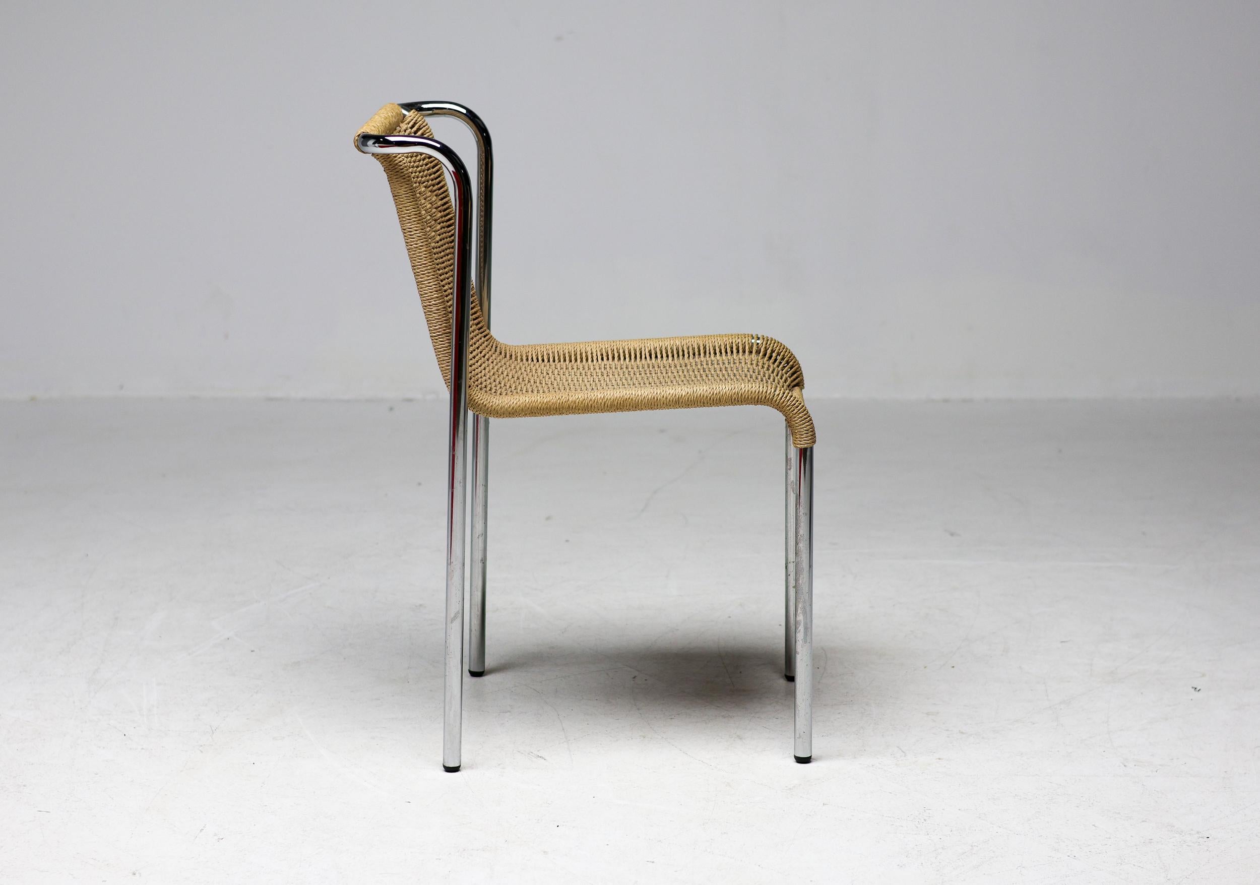 Mid-Century Modern Gabriele Mucchi S5 Italian Modernity Dining Chairs Chrome Tubular frames Rope seats en vente