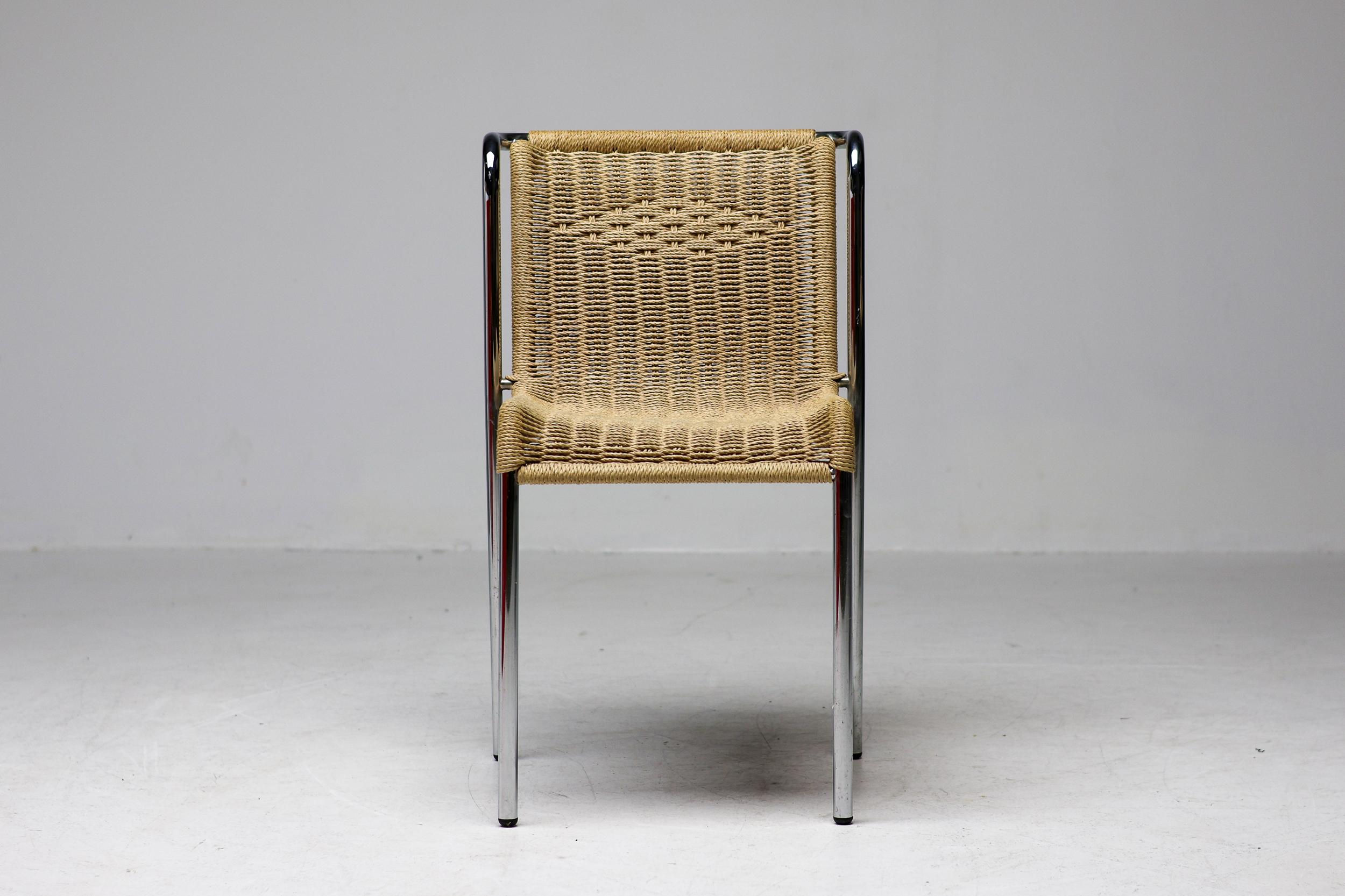 Gabriele Mucchi S5 Italian Modernity Dining Chairs Chrome Tubular frames Rope seats Bon état - En vente à Dronten, NL