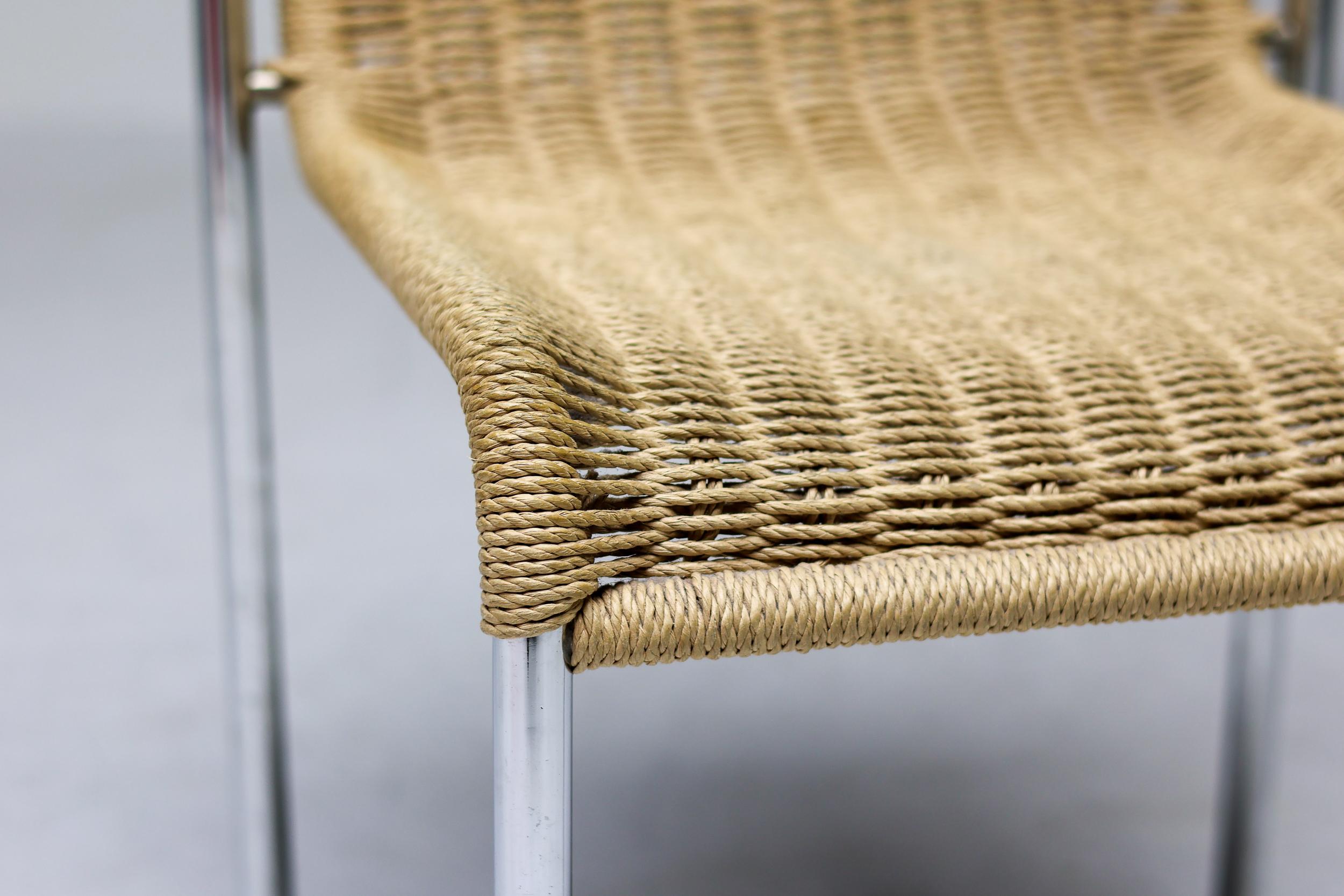 Fin du 20e siècle Gabriele Mucchi S5 Italian Modernity Dining Chairs Chrome Tubular frames Rope seats en vente