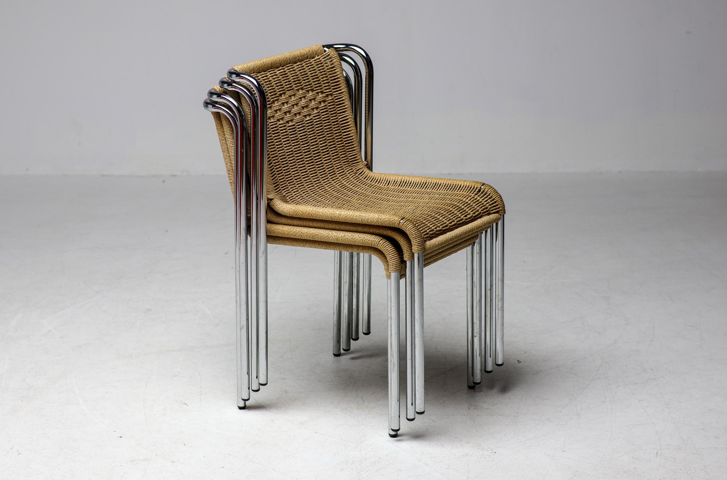 Gabriele Mucchi S5 Italian Modernity Dining Chairs Chrome Tubular frames Rope seats en vente 2