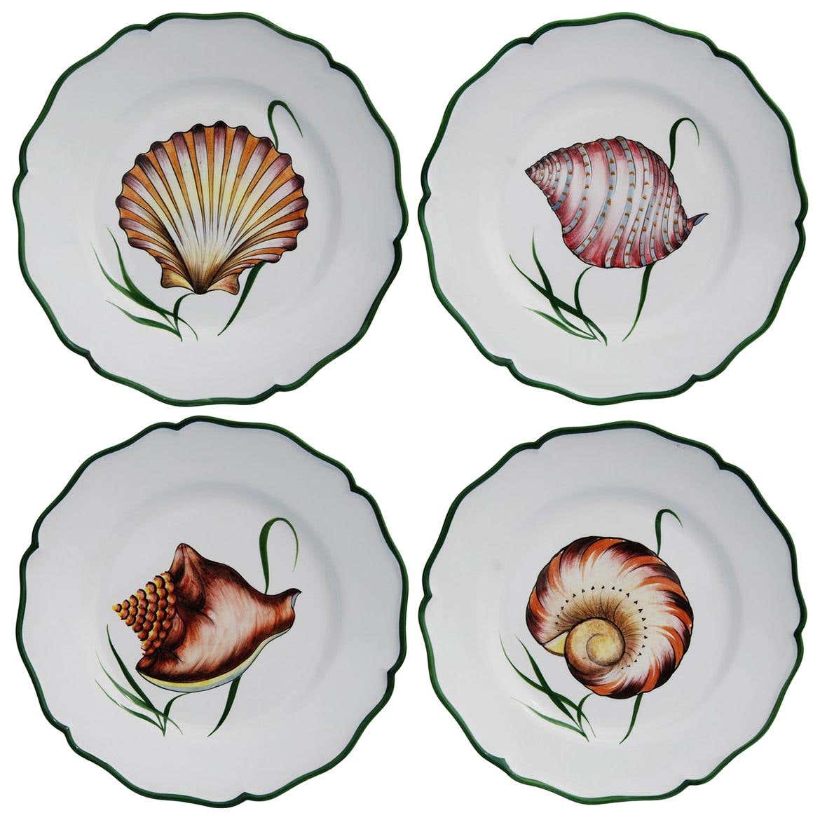 Set of Four Game of Shells Ceramic Dinner Plates For Sale at 1stDibs