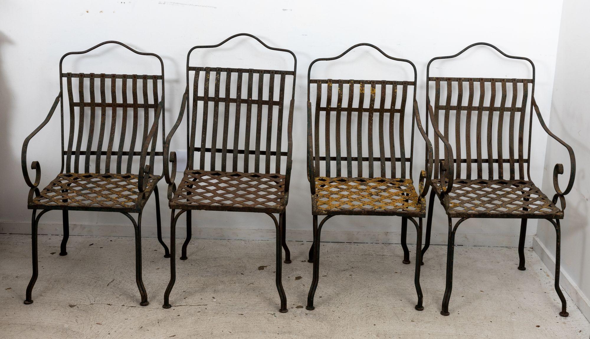 Metal Set of Four Garden Chairs For Sale