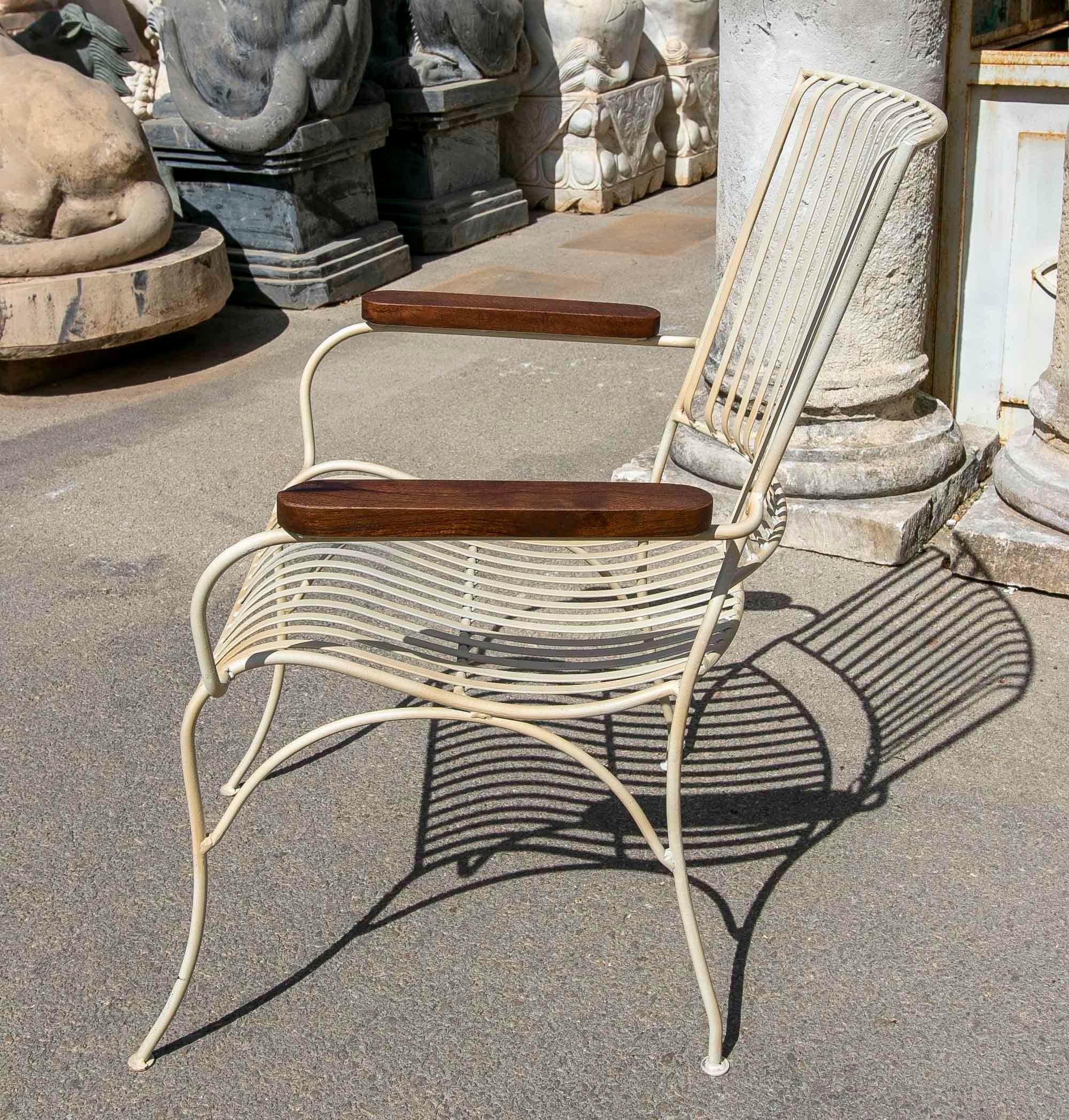 Set of Four Garden Chairs Made of Iron with Wooden Armrests  For Sale 1