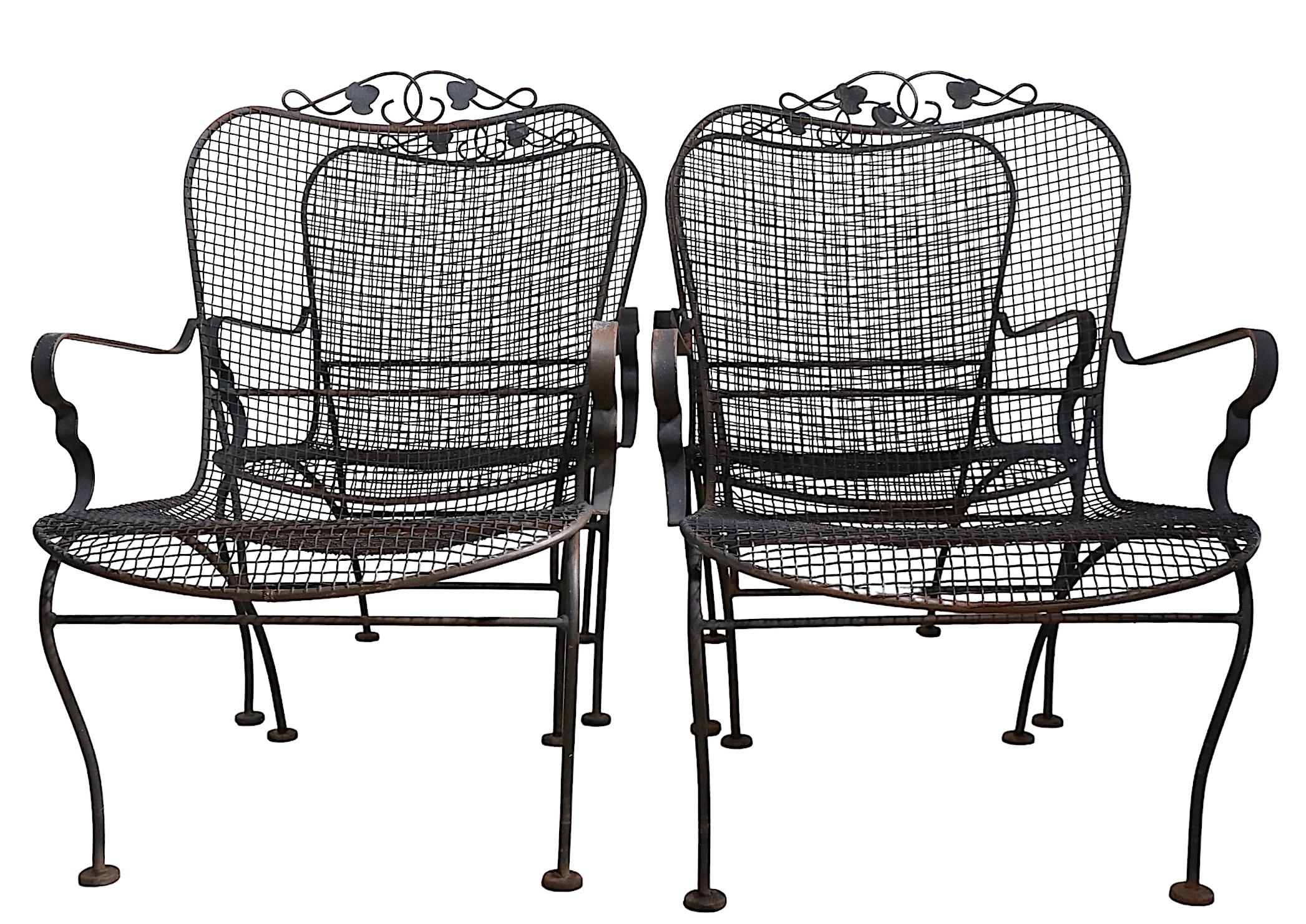 Wrought Iron Set of Four Garden, Patio, Poolside Chairs by Woodard For Sale