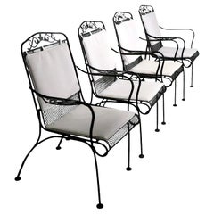 Vintage Set of Four Garden Patio Poolside Wrought Iron Dining Chairs att. to Woodard