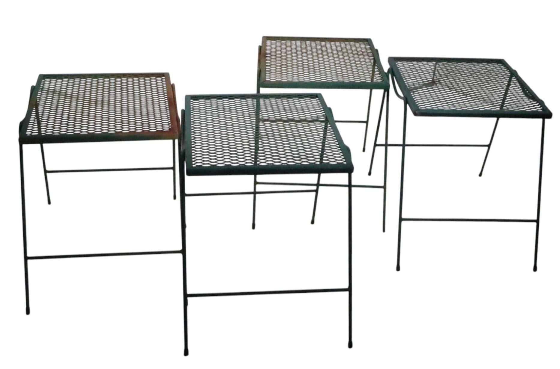 Set of Four Garden Patio Poolside Wrought Iron  Stacking Side Tables For Sale 4
