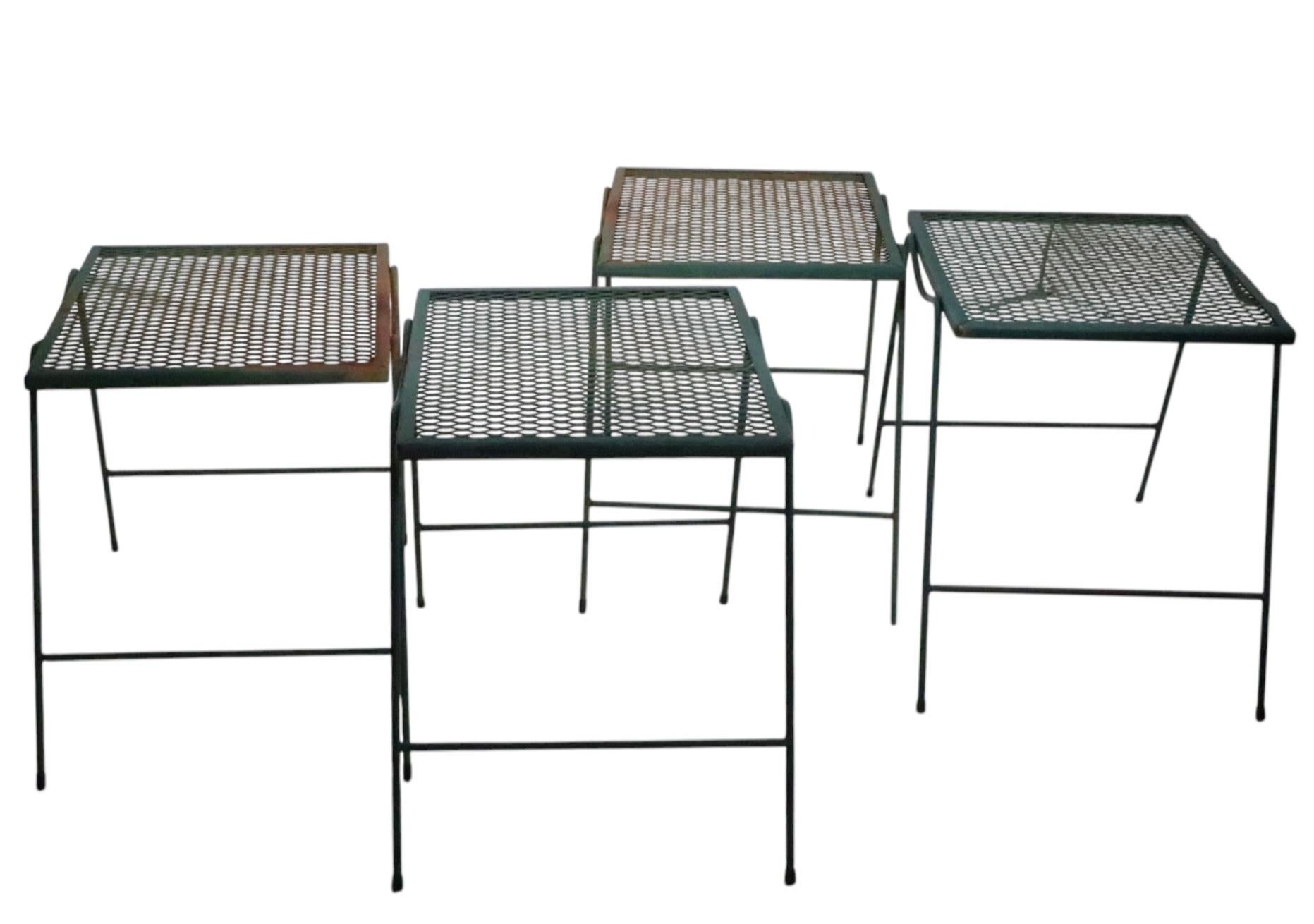 Set of Four Garden Patio Poolside Wrought Iron  Stacking Side Tables For Sale 5