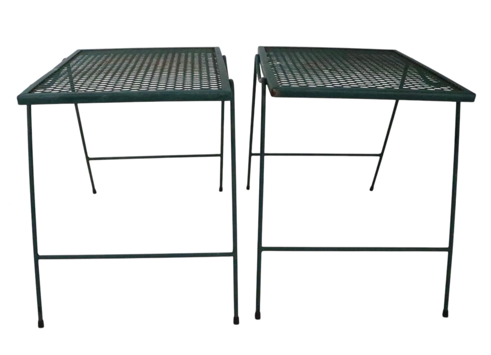 Set of Four Garden Patio Poolside Wrought Iron  Stacking Side Tables For Sale 8