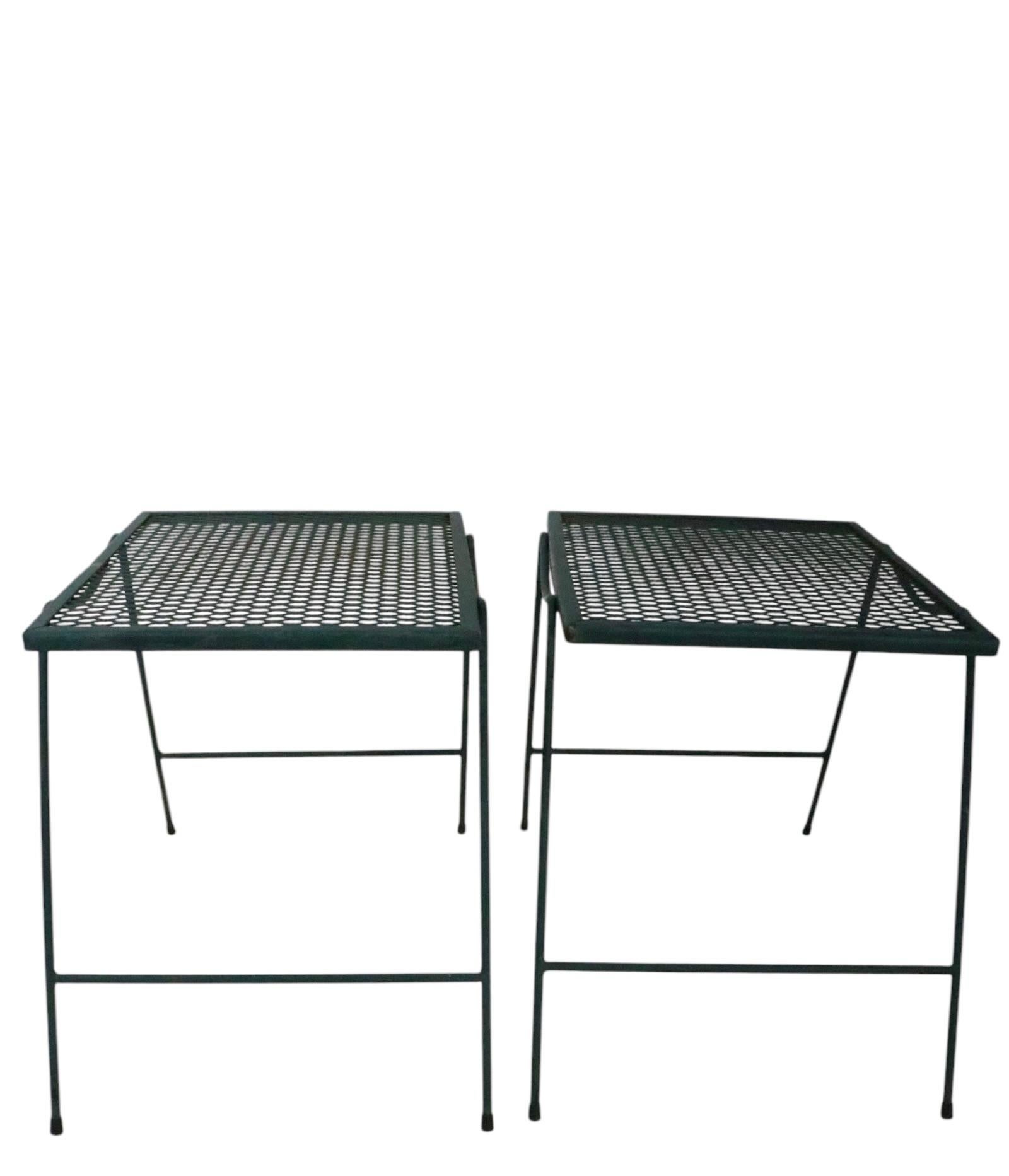 Set of Four Garden Patio Poolside Wrought Iron  Stacking Side Tables For Sale 9