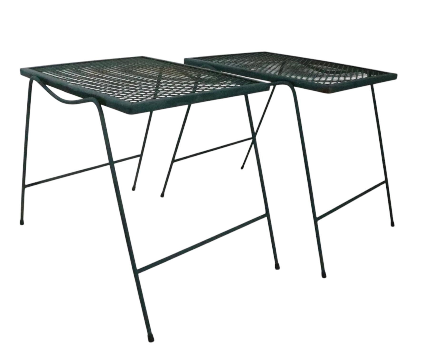 Set of Four Garden Patio Poolside Wrought Iron  Stacking Side Tables For Sale 10