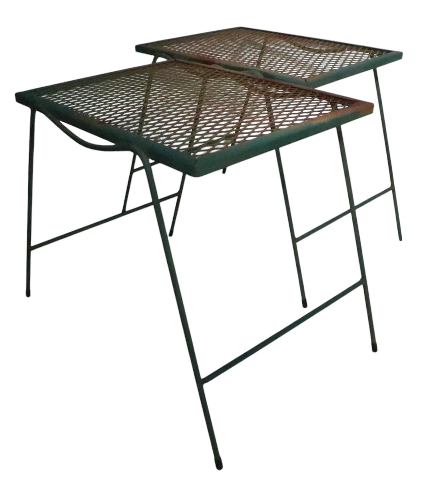 Set of Four Garden Patio Poolside Wrought Iron  Stacking Side Tables For Sale 13