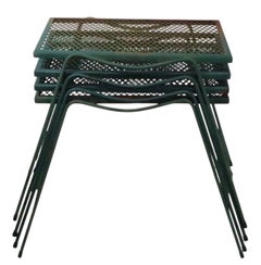Set of Four Garden Patio Poolside Wrought Iron  Stacking Side Tables