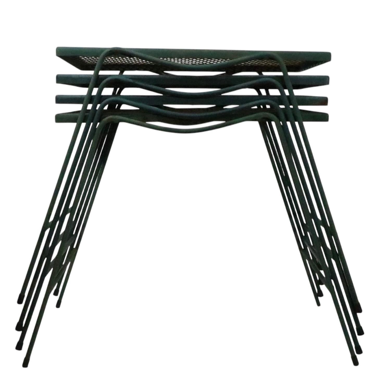 American Set of Four Garden Patio Poolside Wrought Iron  Stacking Side Tables For Sale
