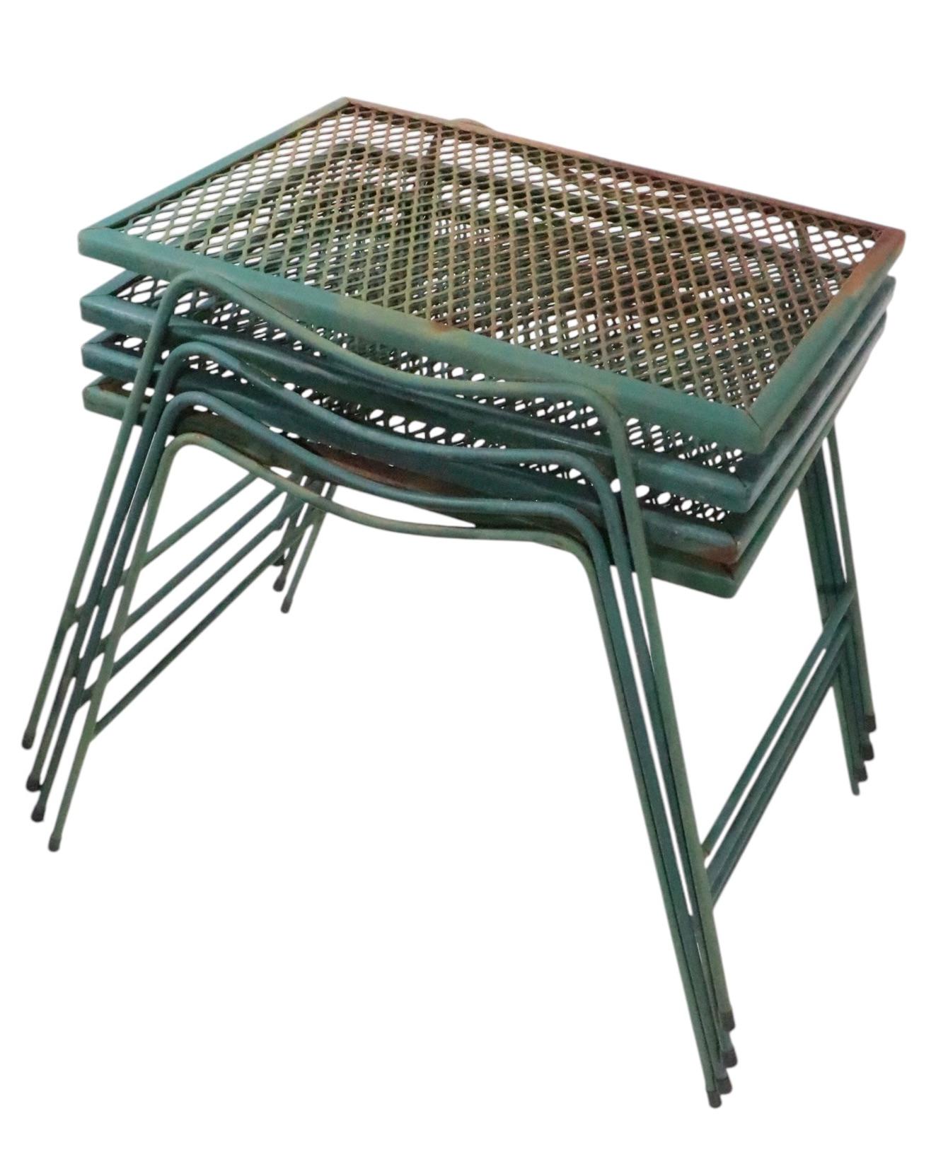 20th Century Set of Four Garden Patio Poolside Wrought Iron  Stacking Side Tables For Sale